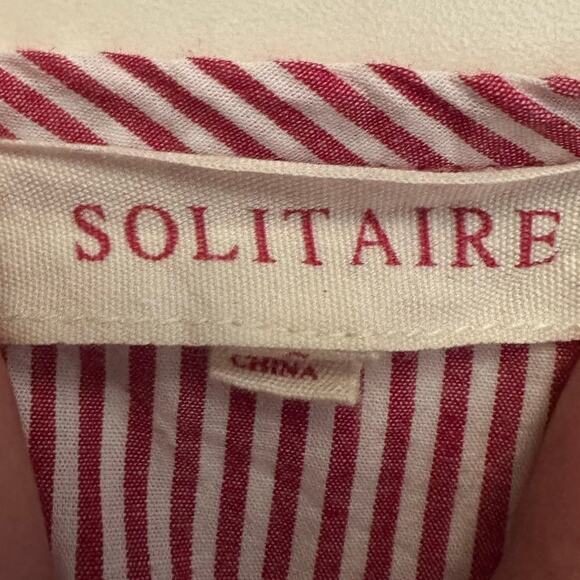 Solitaire Dark Pink Pinstripe‎ Bell Sleeve Blouse Sz S Cotton Blend Flared - Picture 4 of 11